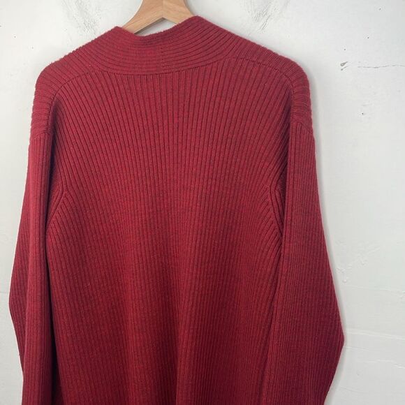 Eileen Fisher Open Front Ribbed Cardigan Sweater 100% Merino Wool Deep Red Med - Picture 6 of 13